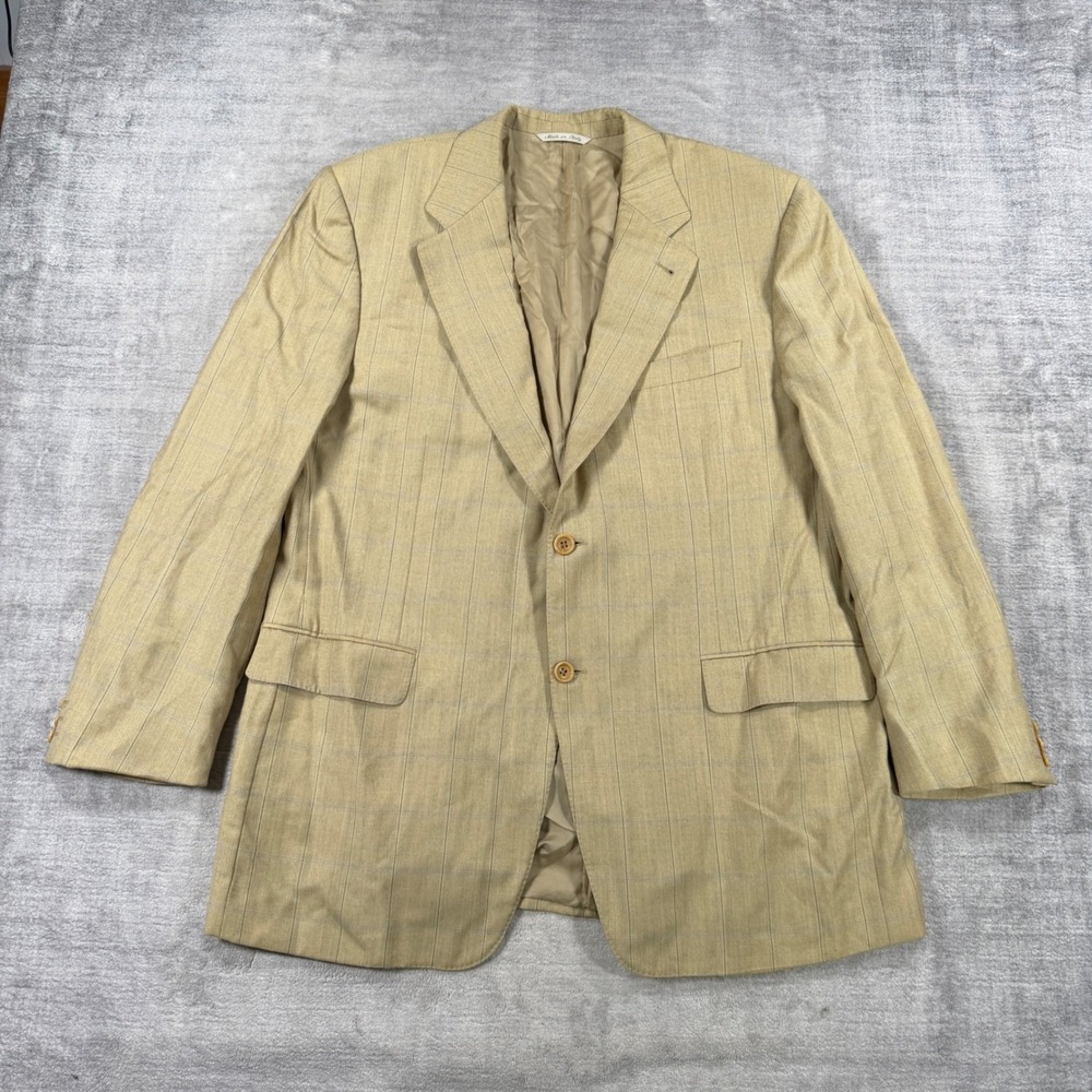 Canali Proposta Blazer Mens 46R Tan Wool Windowpane Sport Coat Made in Italy